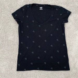 Pink Victoria Secret Black Vneck Shirt with White Pink Logos Size Small